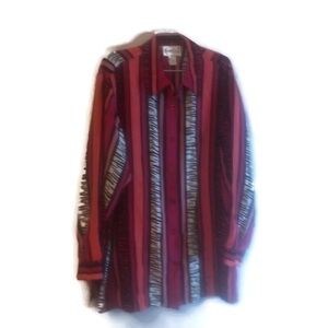 Diane von Furstenberg Womens Red Black 100% Silk Long Sleeve Button  Shirt Sz 1x